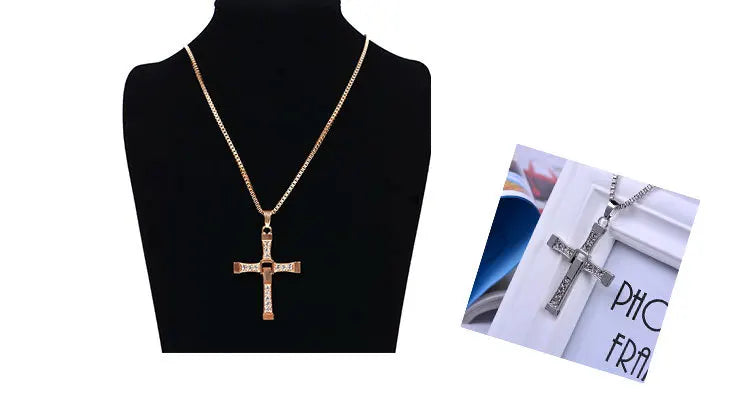 Hip Hop Rhinestone Cross Pendant Necklace for Men Women Punk HipHop Fashion Gift Jewelry