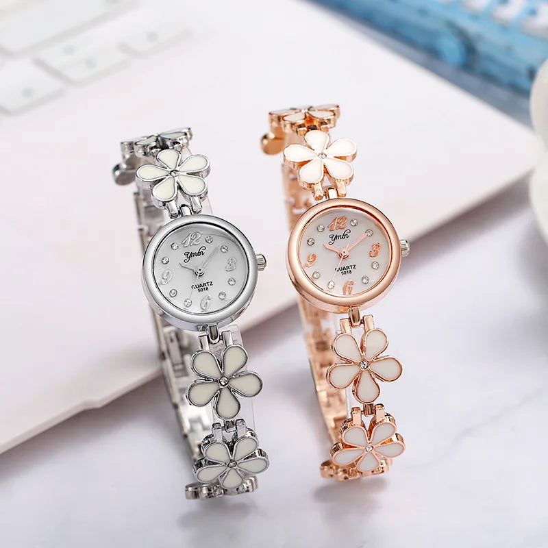 Korean Fashion Women's Watches Flower Shaped Strap Rhinestone Dial Ladies Quartz Wristwatches Dropshipping Relojes Para Mujer