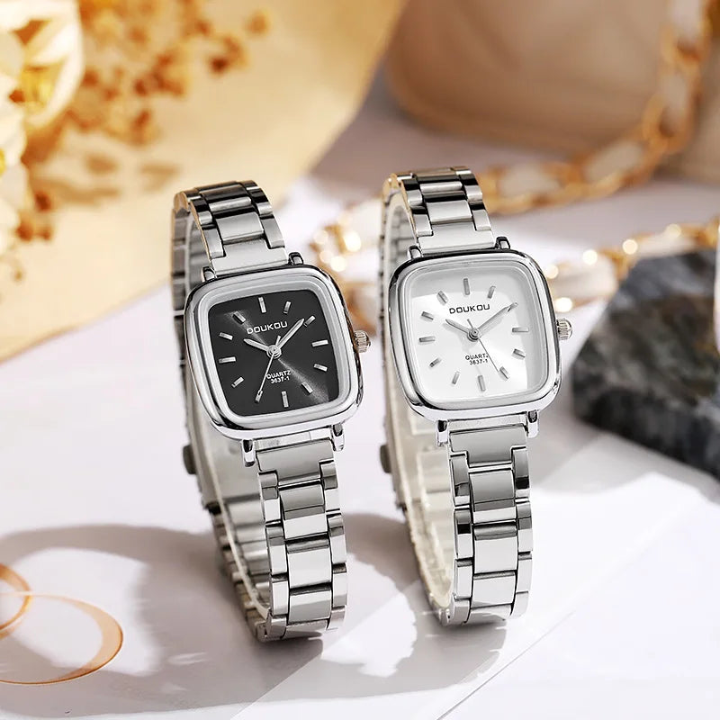 New Brand Ladies Watch Versatile Korean Female Student Small Square Quartz Watch Adjustable Stainless Steel Strap Wristwatches