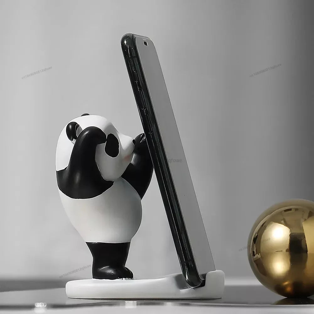 Cute Panda Phone Holder Cartoon Panda Mobile Phone Holder Universal Phone Bracket Panda Sculpture Statue Decor Resin Toy Gift