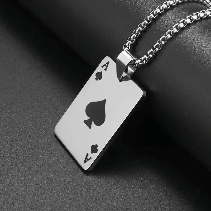 Hip-Hop Iced Out Spades Playing Card Necklace Men\'s Personalized Street Hip-Hop Rock Trend Jewelry Cool Luck Necklace