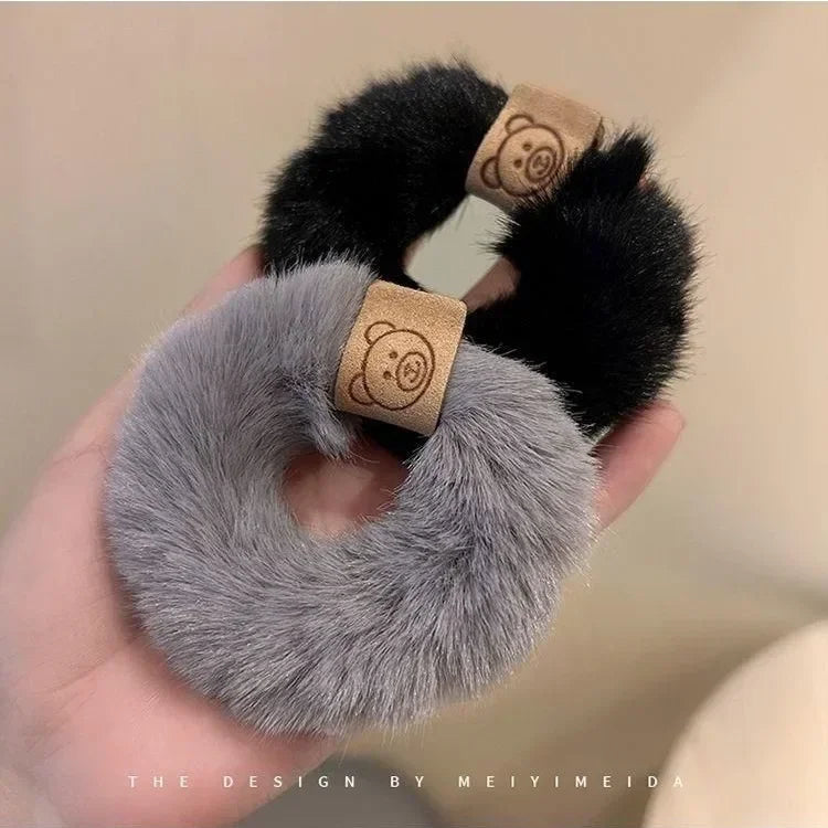 Autumn and Winter Plush Cute Bear Towel Ring Hair Tie Korean Style Hair Accessories Headband Thick High Elastic Hair Rope