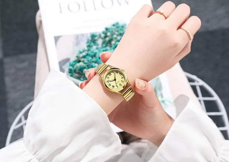 Simple Classic Couple Watch Elastic Spring Strap Large Digital Waterproof Luminous Quartz Wrist Watch Men and Women Gift Clock