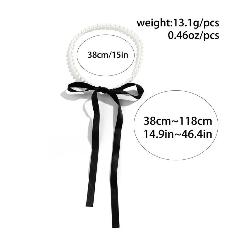 New Korean Romantic Imitation Pearl Beaded Choker Fashion Black Velvet Adjustable Bow Necklace Banquet Wedding Jewelry