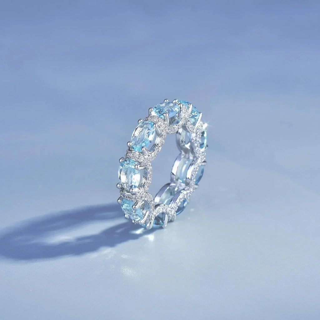 Fashion Jewelry Set for Women Round Aquamarine Bracelet Ring Sets Zircon Bridal Decoration Accessory Banquet Luxury Chain Gifts