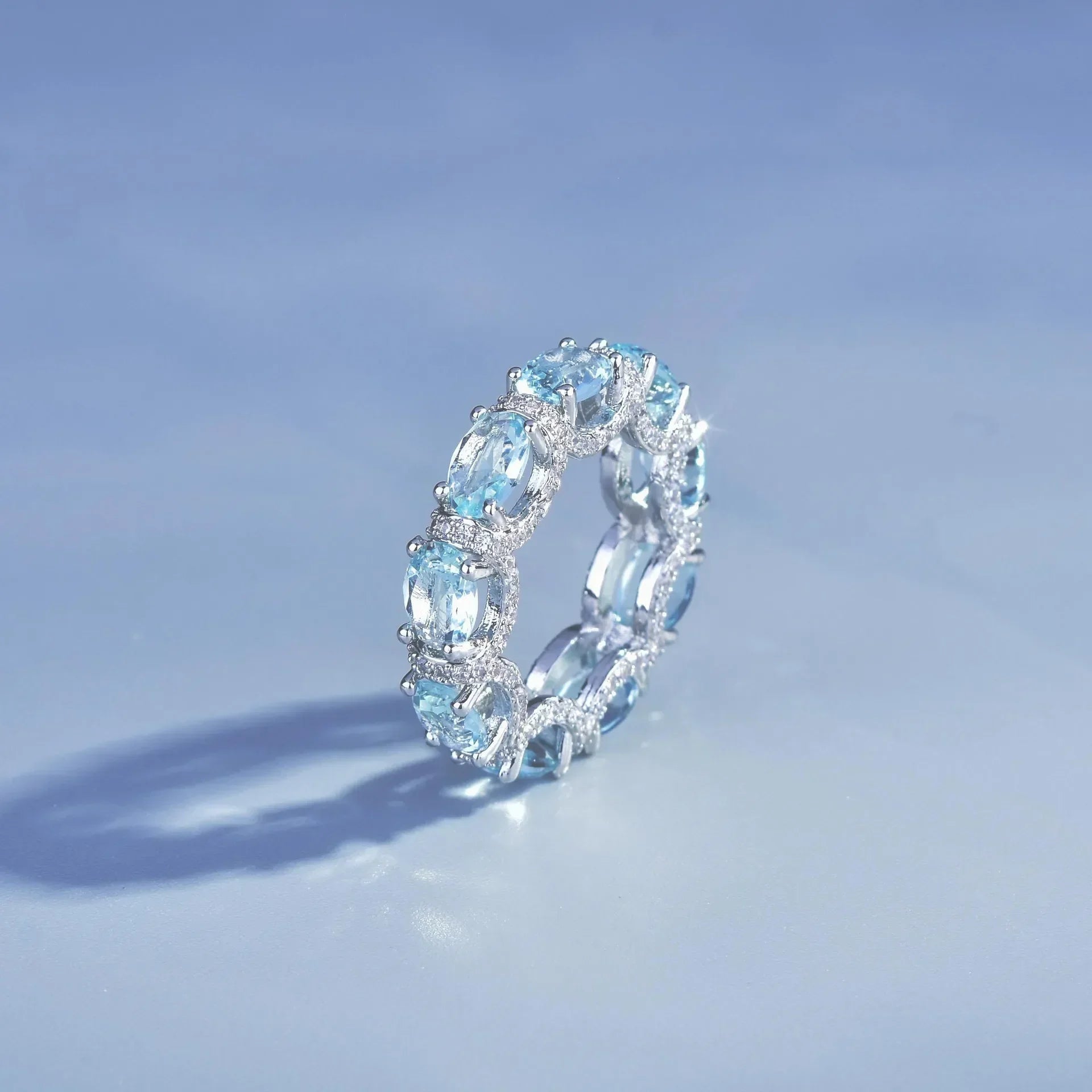 Fashion Jewelry Set for Women Round Aquamarine Bracelet Ring Sets Zircon Bridal Decoration Accessory Banquet Luxury Chain Gifts