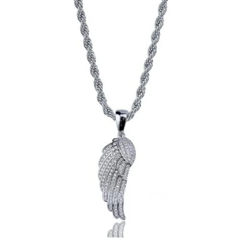 Hip Hop Ice Out Angel Wings Money Bag Pendant Necklace Suitable for Men\\\\\\\'s Fashion Personalized Rock Rap Jewelry Gift