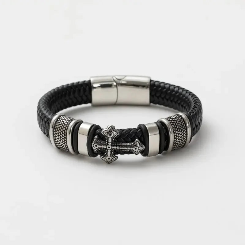 Men\\\\'s Classic Black Leather Bracelet Metal Magnetic Buckle Fashion Bracelet Jewelry Casual Daily All-Match Jewelry