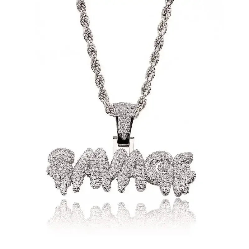 Iced Out Letter Savage Pendant Shiny Bing Cubic Zirconia Hip Hop Necklace Men\\\'s Cool Rock Rap Trend Jewelry