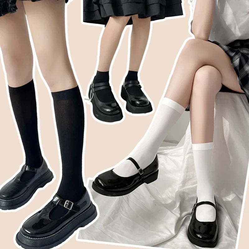 Fashion Black White Soild Color Long Socks Women Over Knee Thigh High Over The Knee Stockings Lolita Ladies Girls Warm Knee Sock
