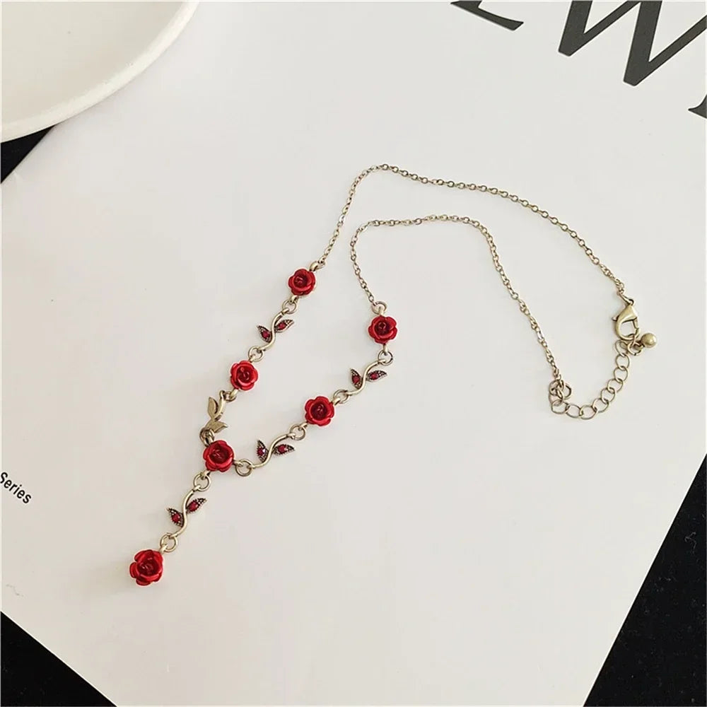 Luxurious Design Rose Flower Necklace Bracelet Earrings Set Elegant Women's Party Jewelry Accessories Valentine's Day Love Gifts
