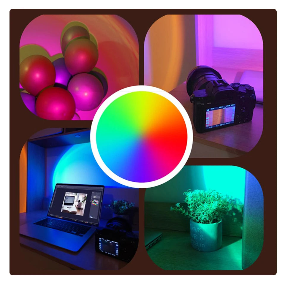 1x USB Sunset Lamp LED Rainbow Neon Night Light Projector Photography Wall Atmosphere Lighting for Bedroom Home Room Decor Gift
