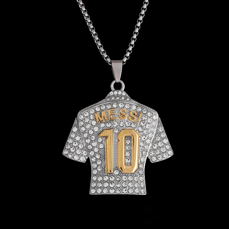 Full Zircon Pendant Necklace Hip Hop Cool Mumber 10 Super Soccer Star Fan Stainless Steel Clavicle Charming Jewelry Men Necklace