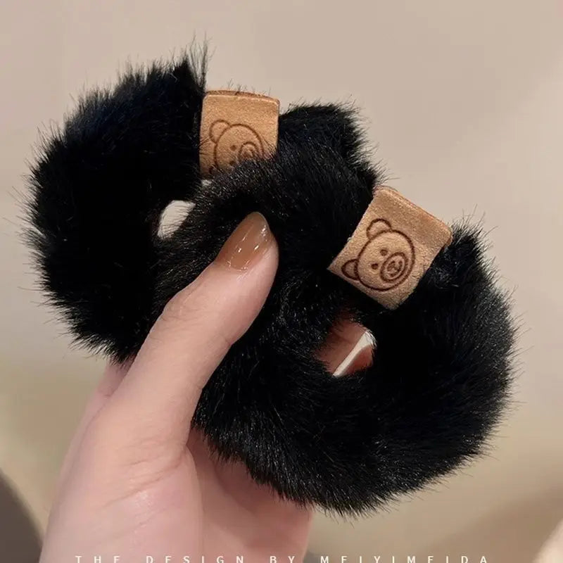 Autumn and Winter Plush Patch Bear Towel Ring Hair Tie Korean Style Hair Accessories Headband Thick High Elastic Hair Rope