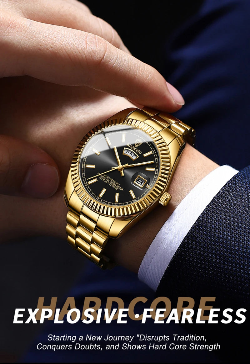 UTHAI Men's Watch Luxury Dual Calendar Night Light Calendar Waterproof Stainless Steel Strap Fashion Casual Quartz Reloj Gifts