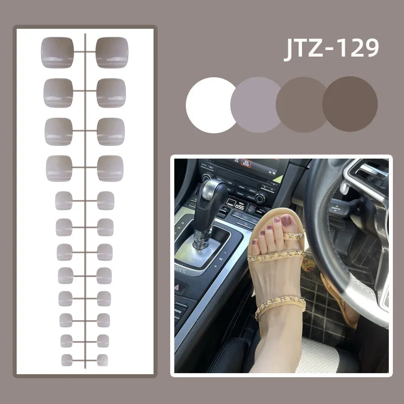 24P Acrylic Toenails Bright Faced Press on Nails Art Removable Short Fake Toenails Full Cover Artificial Toe False Nails No Glue