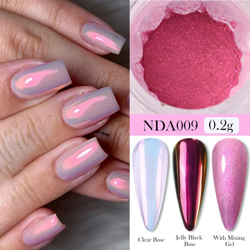 NICOLE DIARY Aurora Nail Powder White Chrome Pigment Pearl Rubbing Dust Mirror Effect Nail Art Glitter Manicure Nail Accessories