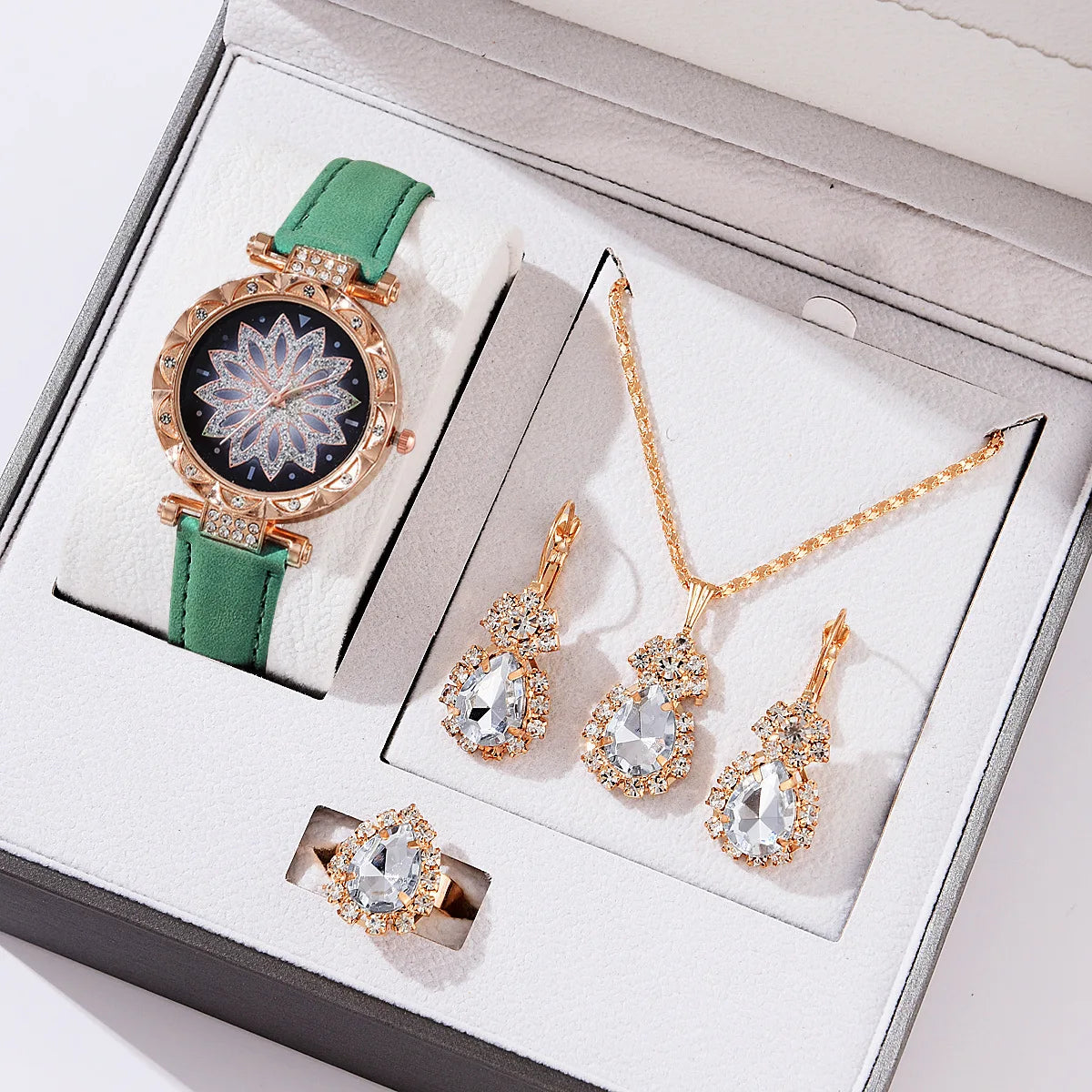 Ladies Watch 5pcs Set Watches for Women Leather Band Simple Casual Women's Analog WristWatch Bracelet Gift Montre Femme (No Box)