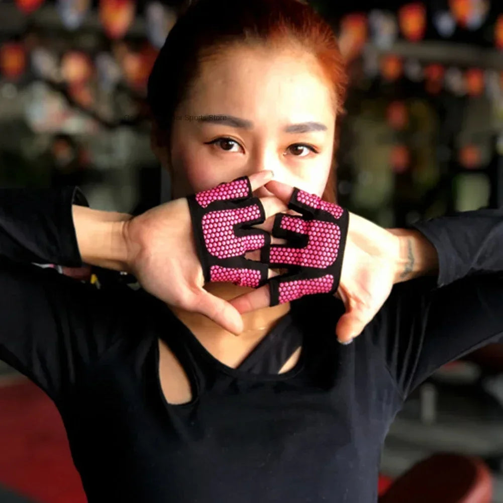 1pair Gym Half Finger Gloves Men Women Anti-Slip Silicone Workout Glove Pull Up Power Weight Lifting Grips Hand Plam Protector