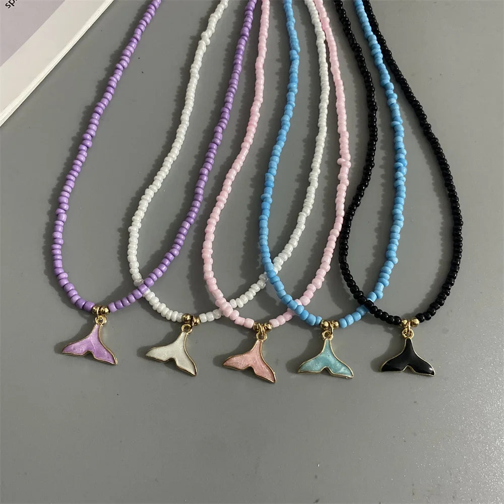 Whail Tail Pendant Necklace Colorful Seed Beads Women Choker Necklace Blue Black Red White Trendy Neck Jewelry Gift for Friend