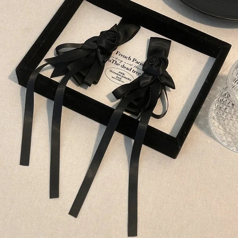 White Bow Ribbon Hair Clips Women Girls Elegant Flower Bowknot Satin Hairpins Ponytail Clip Wedding Party Barrette Accessories