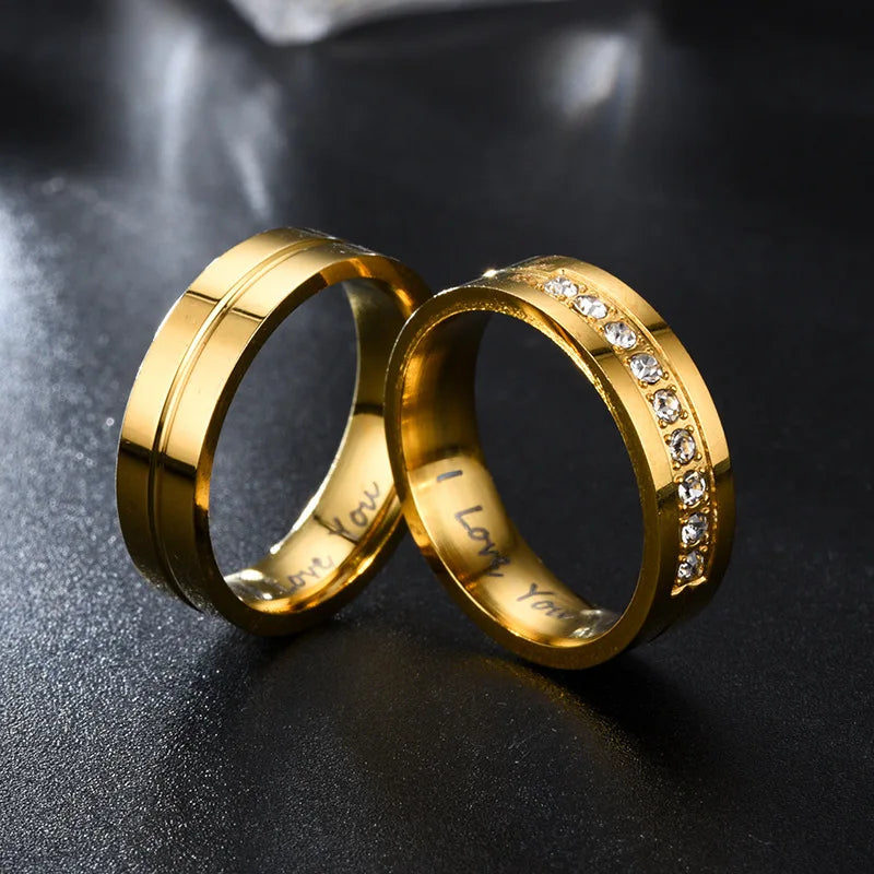 Fashion Women Men Titanium Steel Ring Classic Letter I Love You Rings Gold Color Jewelry for Couple Weeding Gift Accessories