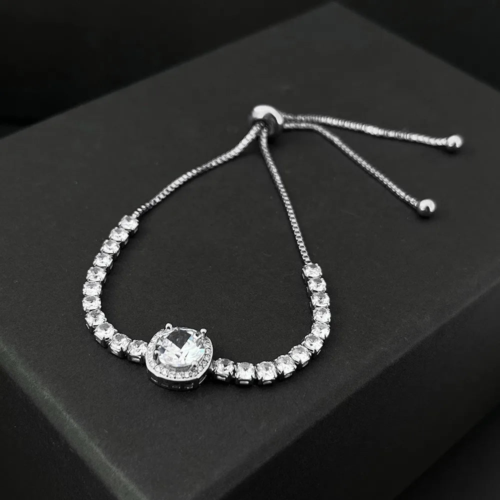 Sparkling Ajustable Tennis Bracelets For Women Men Punk Square Cubic Zirconia Hand Chain Rose Gold Plated Jewelry Gift KCH086