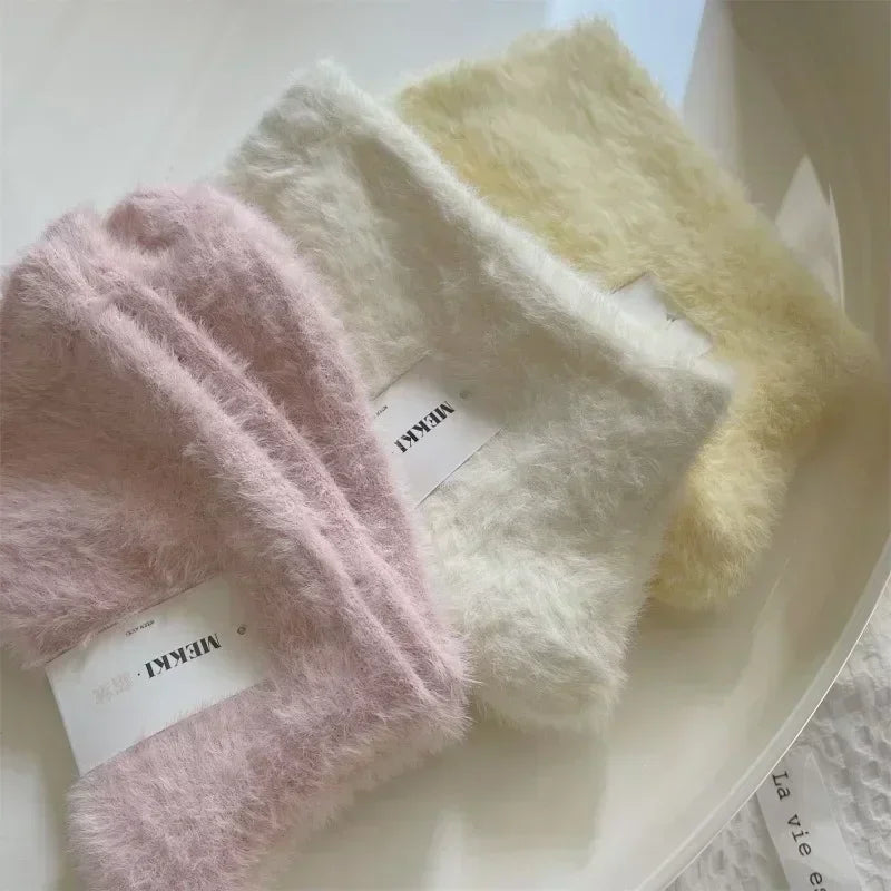 1/3/4pairs Super Soft Socks for Women Ins Solid Winter Warm Thicken Coral Plush Sock Thermal Snow Home Sleep Floor Kawaii