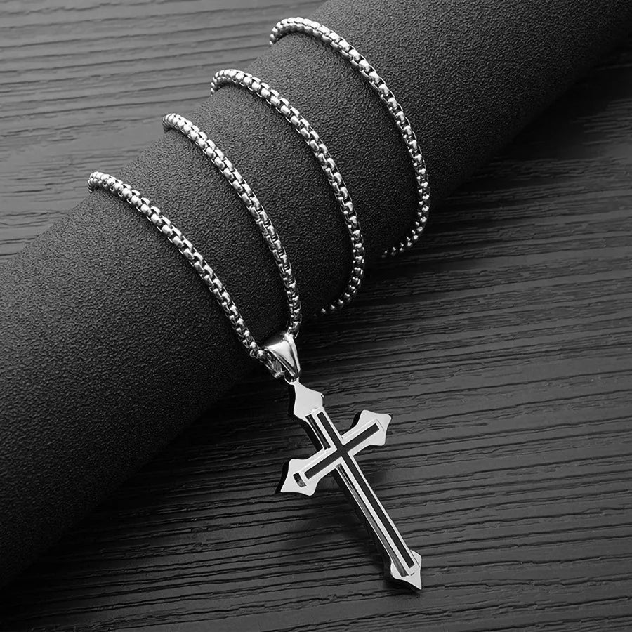 Minimalist Cross Necklace Black Oil Drop Pendant Silver Color Stainless Steel Chain hip-hop Punk Jewelry For Women Men Gifts