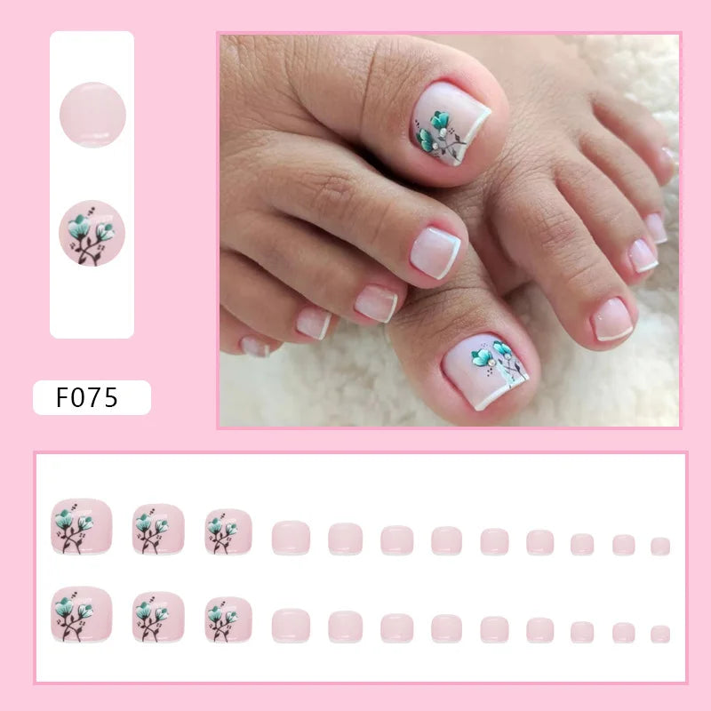 Flash Pile Drill Press on Nails Fake Nails Tips with Sticker False Toenail Design Butterfly Lovely Girl False Toenail