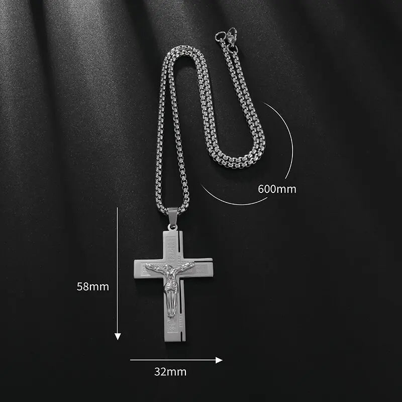 Vintage Christian Ice Crystal Jesus Head Pendant Necklace for Men and Women Cross Catholic Amulet Jewelry