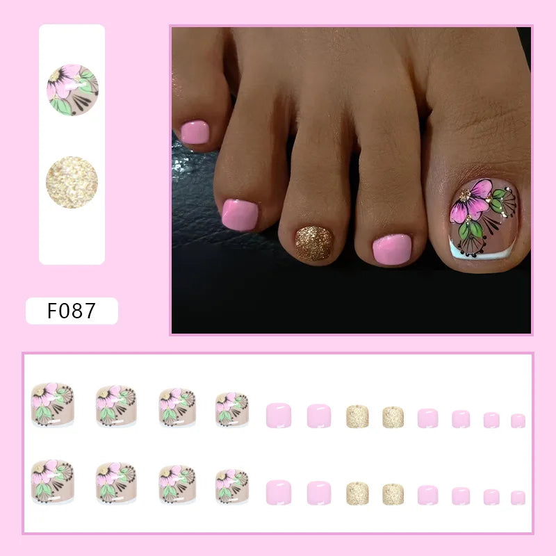 White French Press on Nails Fake Nails Tips with Sticker False Toenail Design Butterfly Lovely Girl False toenaile 1