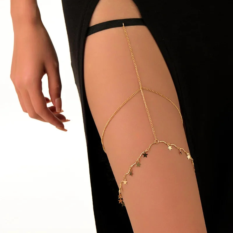 Fashion Summer Bohemian Thigh Chain Simple Sexy Body Chains for Women Double-layer Metal Leg Chain Festival Jewelry Accesorios