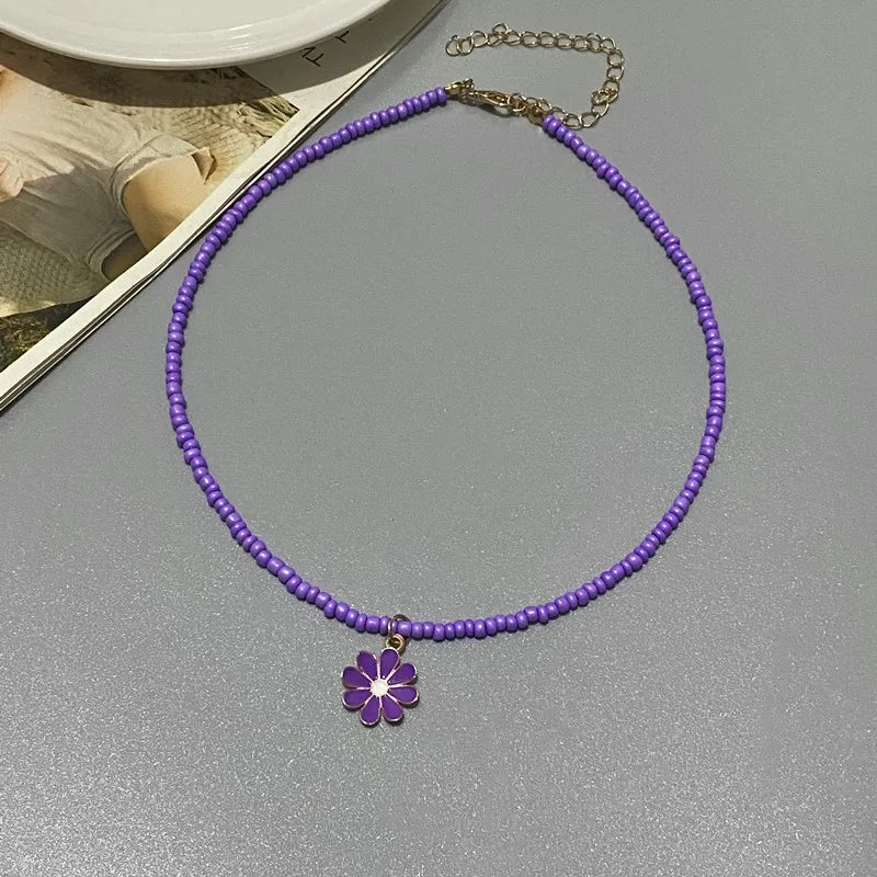 1PC New Fashion Color Seed beads Choker Necklace for Girl Women Flower Pendant Collar Jewelry Gift for Friend Wholesale Necklace