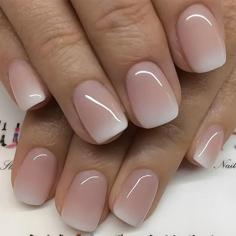 24pcs Milky Jelly Gradient Fake Nails French Nail Waterproof Faux Medium Coffin False Nails Fingernails Press On Nails Tips