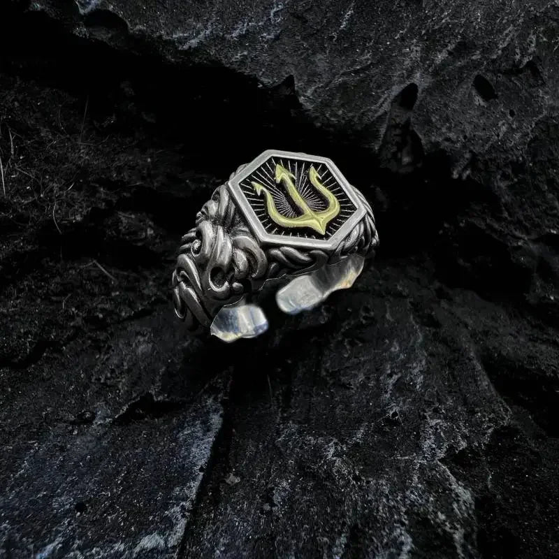 Punk Excalibur Open Ring Vintage Medieval Templar Shield Ring Men's Domineering Cool Trend Jewelry Gift