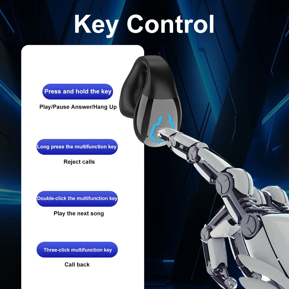 Bluetooth 5.4 Earphone Ear Clip Headphone Wireless Headset HiFi Stereo Noise Reduction Waterproof Earbud for Xiaomi iPhone