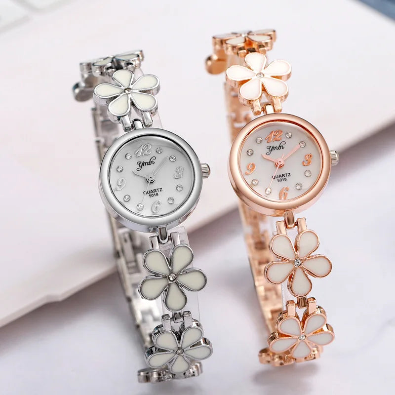 Korean Fashion Women's Watches Flower Shaped Strap Rhinestone Dial Ladies Quartz Wristwatches Dropshipping Relojes Para Mujer