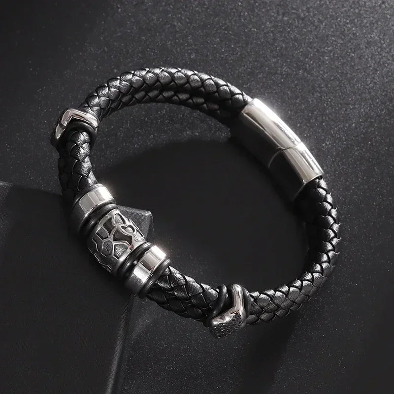 Retro Punk Bicycle Chain Hand Woven Leather Bracelet with Metal Buckle Men\\\\\\\\'s Cycling Motorcycle Rock Party Jewelry