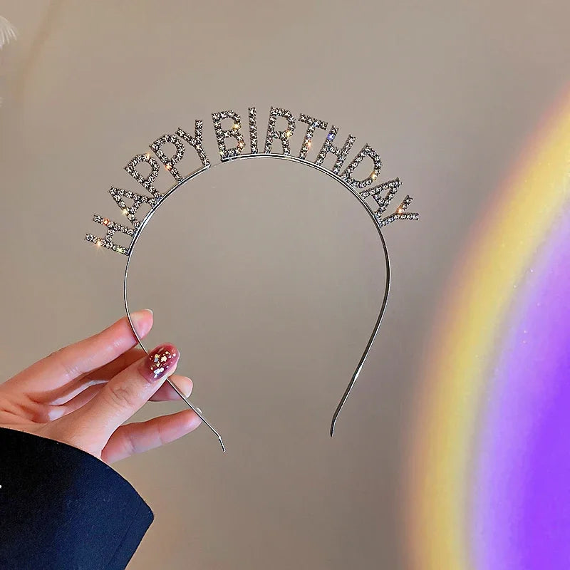 Shiny Rhinestone English Letters Happy Birthday Headband for Women Zinc Alloy Material  Party Jewelry Popular Hair Accessory