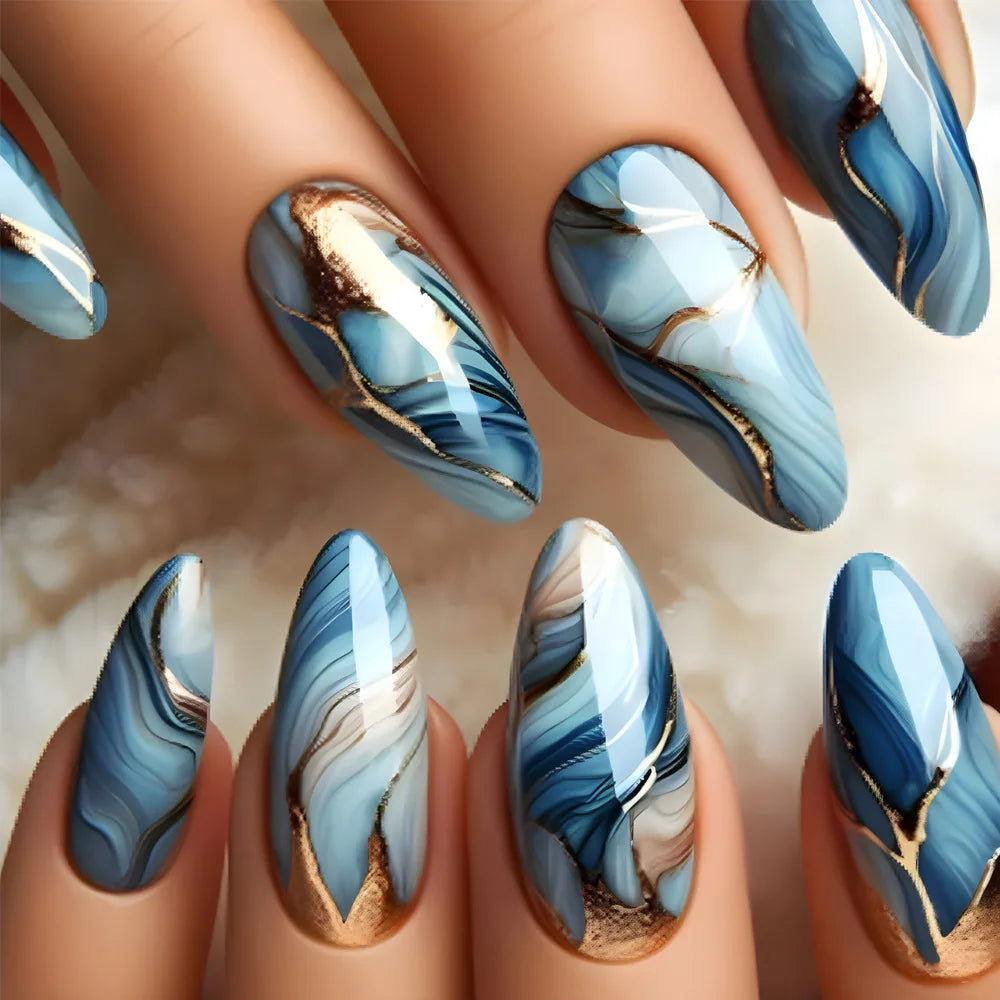 24Pcs Almond Head Press on Nails Fashionable Nail Art Colorful Gradient Flowers False Nails Dreamy Summer Nails Fun Fake Nail