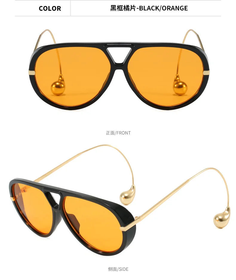 2025 New Oversized Pilot Oval Punk Sunglasses for Women Luxury Vintage Double Beam Sun Glasses Lady Mens Outdoor Eyewear UV400