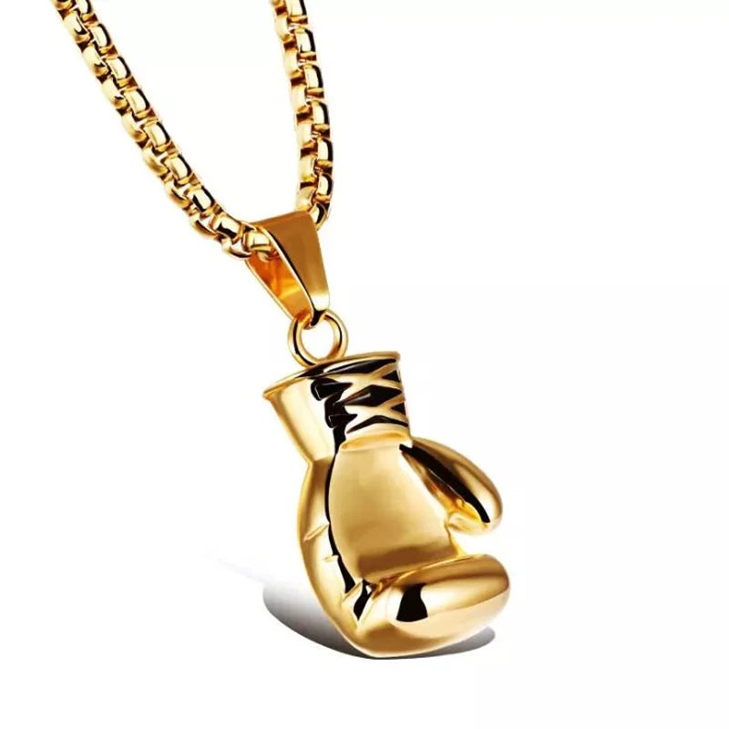 Boxing Gloves Pendant Necklace For Men Gold Color Hip Hop Personality Fitness Exercise Stainless Steel Chain Neck Jewelry Gifts