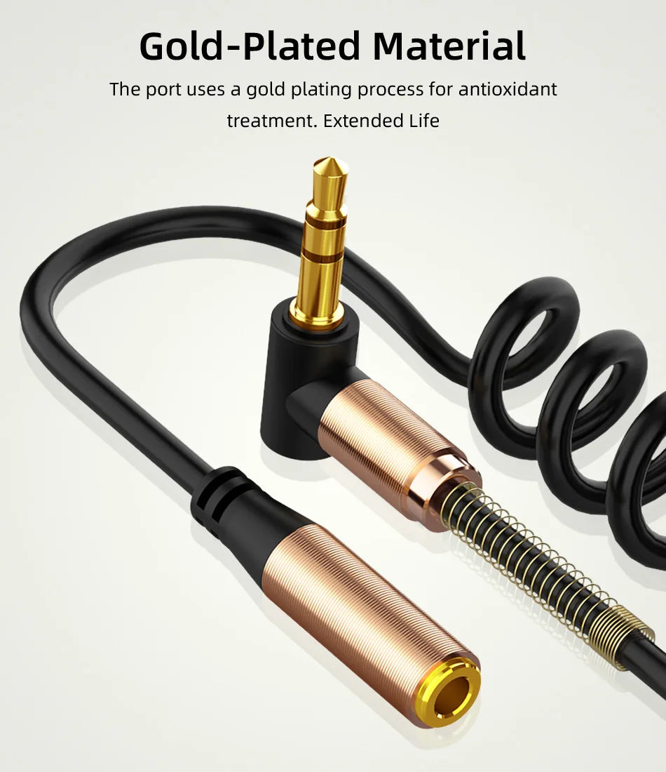 Elbow Spring 3.5mm AUX Audio Extension Cable 3.5 Jack male to Female Audio Extender Cable Retractable Cable