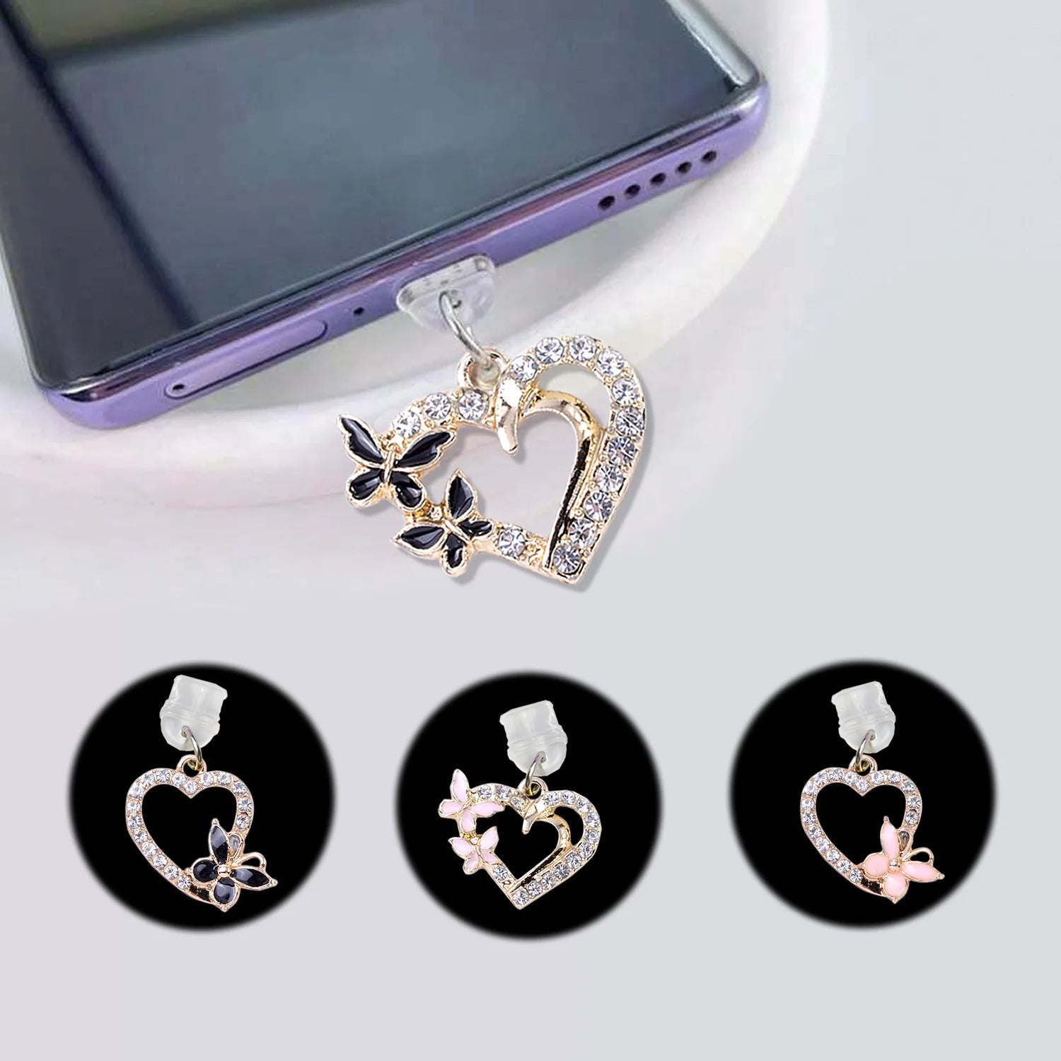 Mobile Phone Dust Plug Pendant New Butterfly With Artificial Pearls And Diamonds Accessory Decoration For iPhone Type-c Port