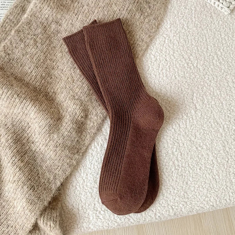 Winter Cashmere Wool Woman Socks Solid Cream Color Harajuku Retro Long Socks Women Girls Thermal Crew Sock Calcetines Mujer New
