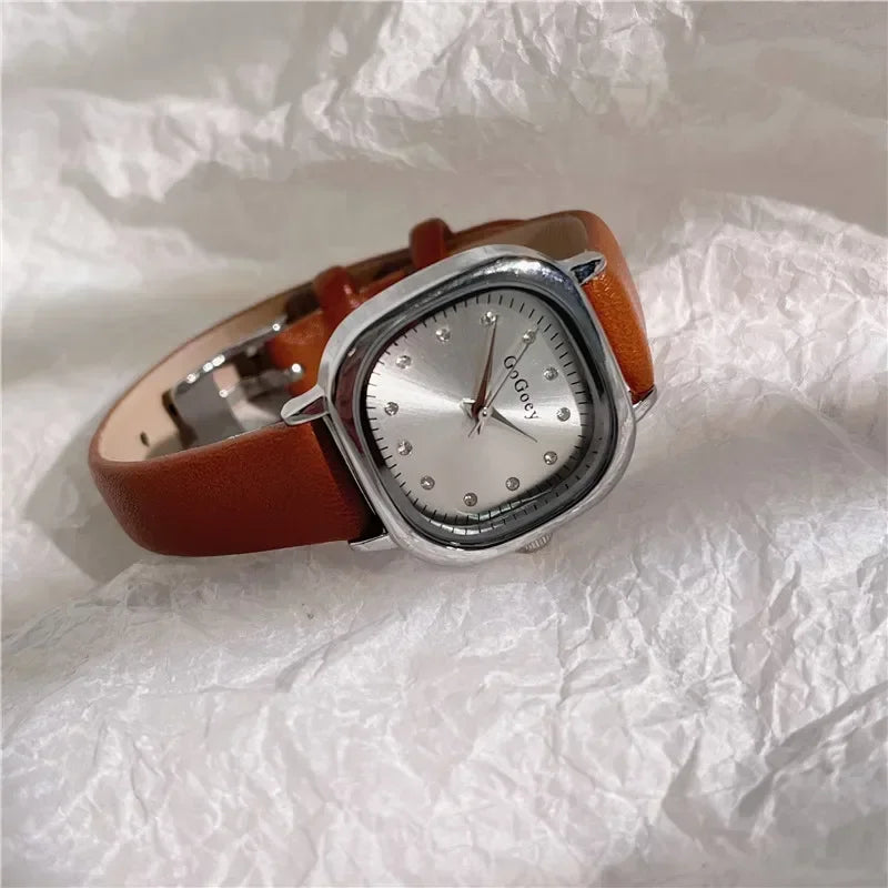 Luxury Women Quartz Watch Leather Strap Small Square Dial Green Watch Casual Fashion Versatile Vintage Wristwatches Dropshipping