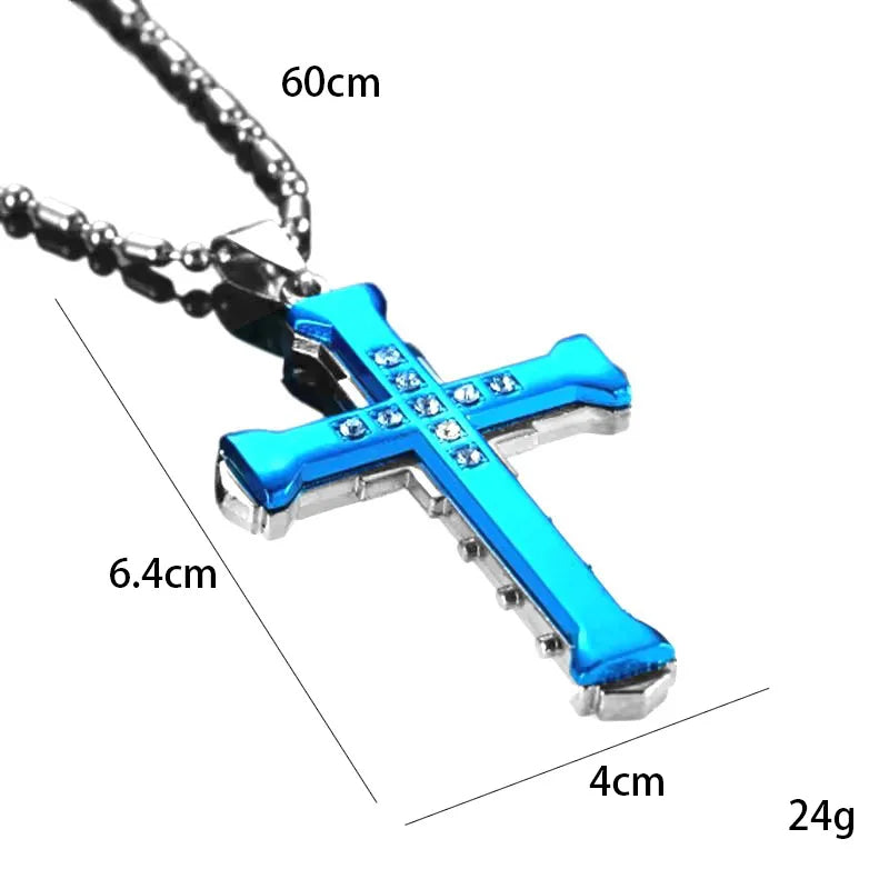 2025 Ins New Cross Pendant Necklace For Men Simple Cool Zircon Black Gold Color Stainless Steel Chain Hip Hop Punk Jewelry Gift