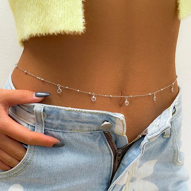 Sexy Double Layer Colorful Stone Chain for Women Crystal Butterfly Waist Bead Belly Chain Belly Belt Summer Beach Body Jewelry
