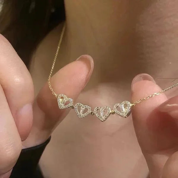 1/2PC Unique Heart Shaped Four Leaf Clover Pendant Necklace Silver Gold Jewelry Zircon Love Clavicle Chain Gifts Openable
